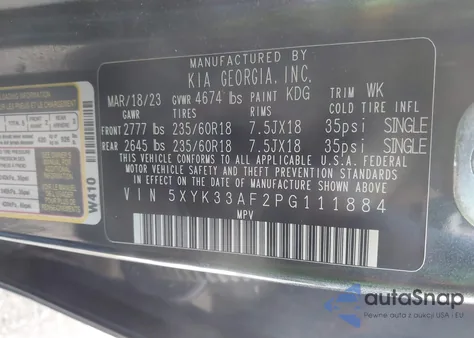 2023 Kia Sportage Ex z USA, uszkodzony, nr VIN 5XYK33AF2PG111884